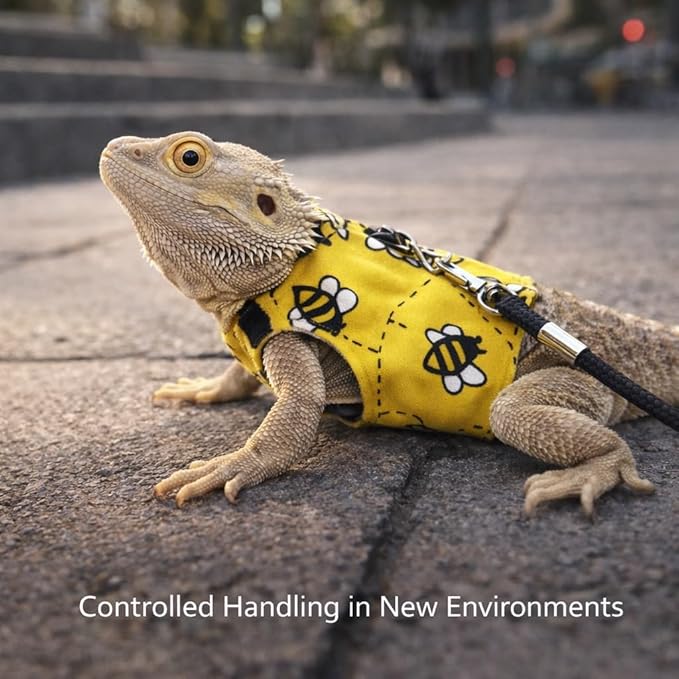 Reptile Harness and Leash Set, 3 Pack Adjustable Lizard Chest Harnesses with Leashes for Bearded Dragons and Small Reptiles