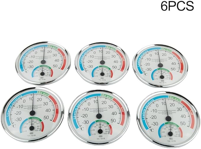 Analogue Room Climate Monitor with Temperature Humidity Gauge for Wall Mount or Stand, Indoor Use in Bathroom Sauna Nursery Bedroom Terrarium Reptile(6pcs)