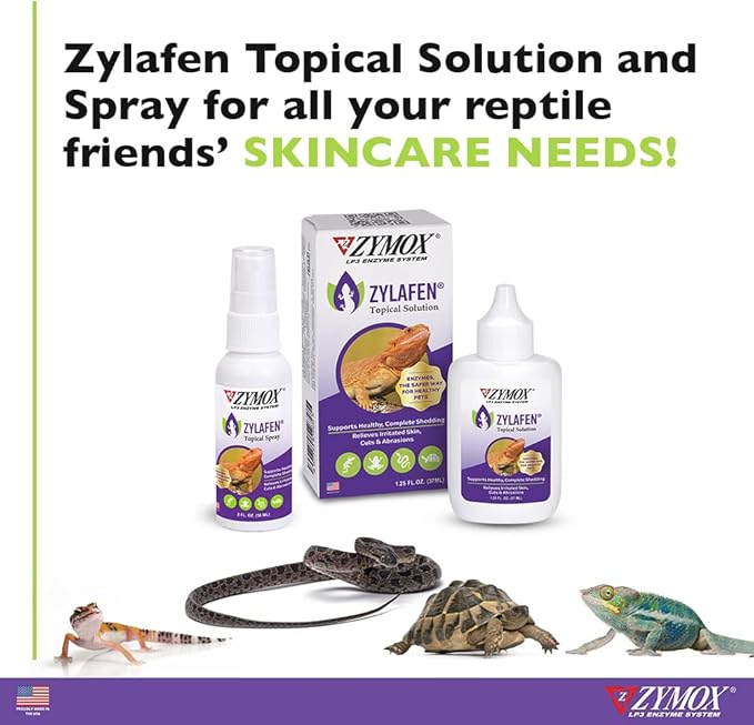 Zymox Zylafen Topical Spray for Reptiles, 2 oz. – Supports Healthy, Complete Shedding for Lizards, Snakes, Turtles & Frogs – Soothes Irritated Skin: Abrasions, Wounds, & Abnormal Shedding