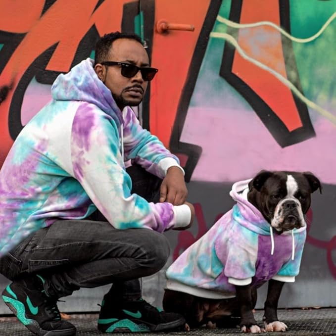 Spark Paws Dog Hoodie – Premium Dog Sweater for Small, Medium, and Large Dogs | Warm Outfits for French Bulldogs, Pitbull, Puppy, Winter Jacket Alternative - 90s Retro Sky Dye - 2XL