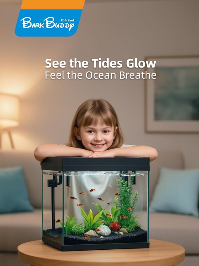BARKBUDDY Fish Tank 2.4 Gallon Aquarium Kit, Self Cleaning Fish Tank, 7-Color Light 3-in-1 Quiet Pump Betta Fish Tank, Gold Fish Aquarium Starter Kit with Filter for Home, Office Corner