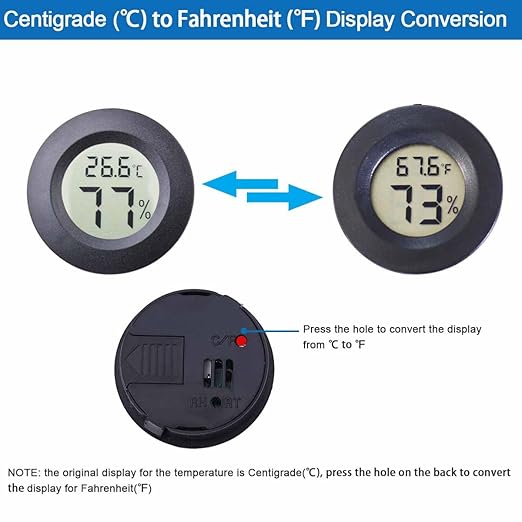 2 Pcs Magnetic Jumping Spider Enclosure Thermometer and Humidity Gauge Temperature and Humidity Monitor for Jumping Spider and Reptile Tank Mini Digital Hygrometer with LCD Screen(Round)