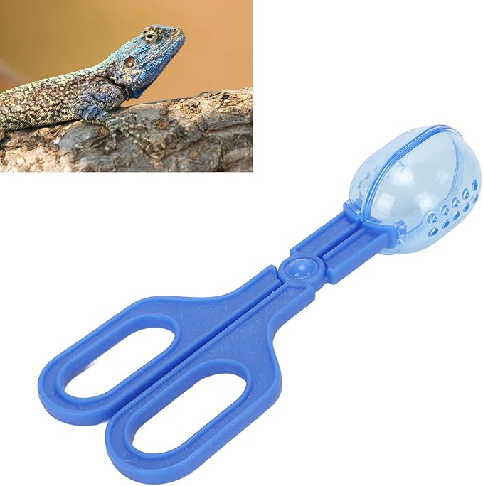 GLOGLOW Reptile Feeding Tool, Reptile Feeding Clamp Reptile Feeding and Cleaning Tool Reptile Poop Scoop with Vents for Tortoise (Blue)