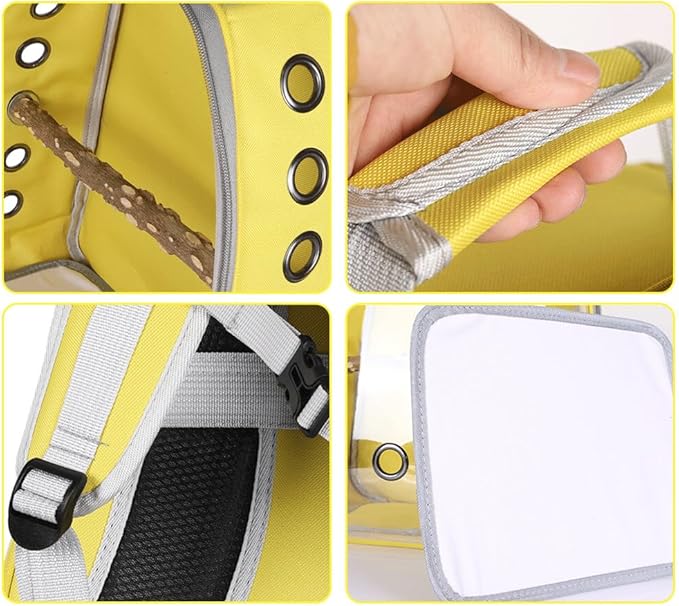 Bird Carrier Cage, Parrot Travel Backpack with Wooden Perch Standing Carrier Shoulders Bag for Pet Birds Outing Travel (Yellow)