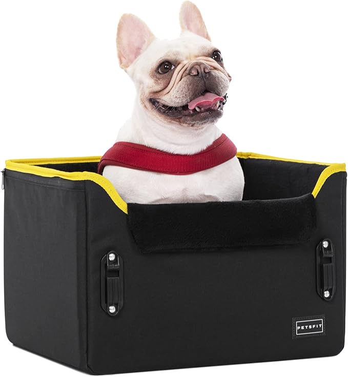 PETSFIT Small Dog Car Seat โ Patented Safety Buckles โ Safety Tether โ Foldable Travel Dog Booster Car Seat Reduces Anxiety & Road Trips โ Stable Frame, Soft Cushion, Fits Front/Back Seat