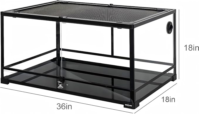 REPTI ZOO 50 Gallon Reptile Glass Terrarium Tank Double Hinge Door with Screen Ventilation Large Reptile Terrarium 36" x 18" x 18"(Knock-Down)