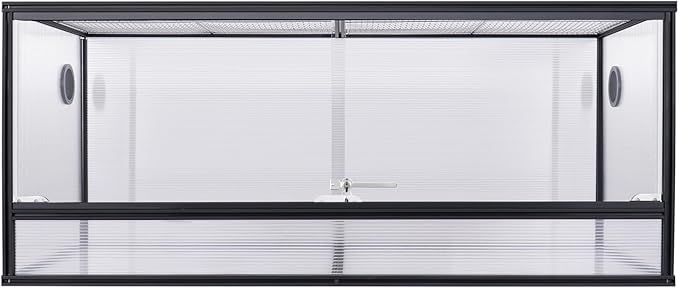 83 Gallon Bearded Dragon Tank 48x20x20in, Insulated Reptile Enclosure with Hollow Sunlight Panels, Aluminum Frame, Locking Sliding Glass Doors & Mesh Screen Top