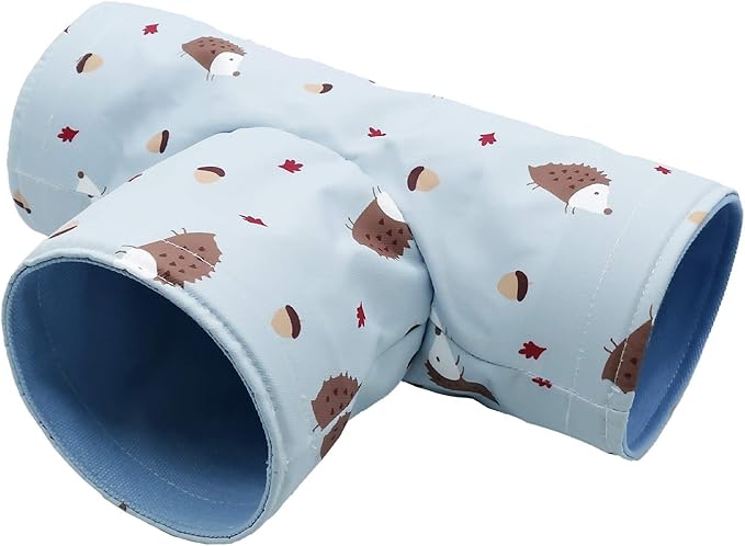 Handmade Small Animal 3-Way Hideout Tunnel Collapsible Pet Play Toy Tunnel Tube for Dwarf Rabbit Hamster Guinea Pig Chinchilla Sugar Glider Hedgehog (Blue)