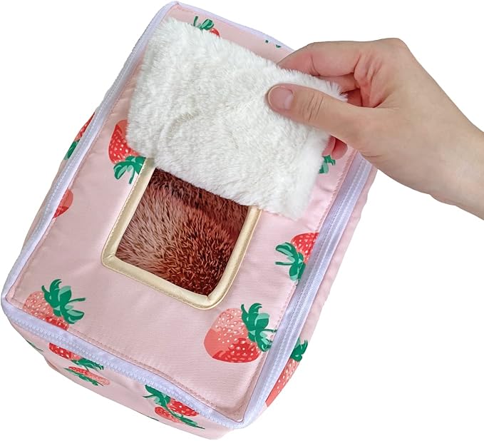 Handmade Portable Sleeping Bag Pouch House Hideout Cave Habitat for Hedgehog Bed Guinea Pig Ferret Squirrel Small Animal Bed Nest House Cage Forest Hidey Curtain (Pink)