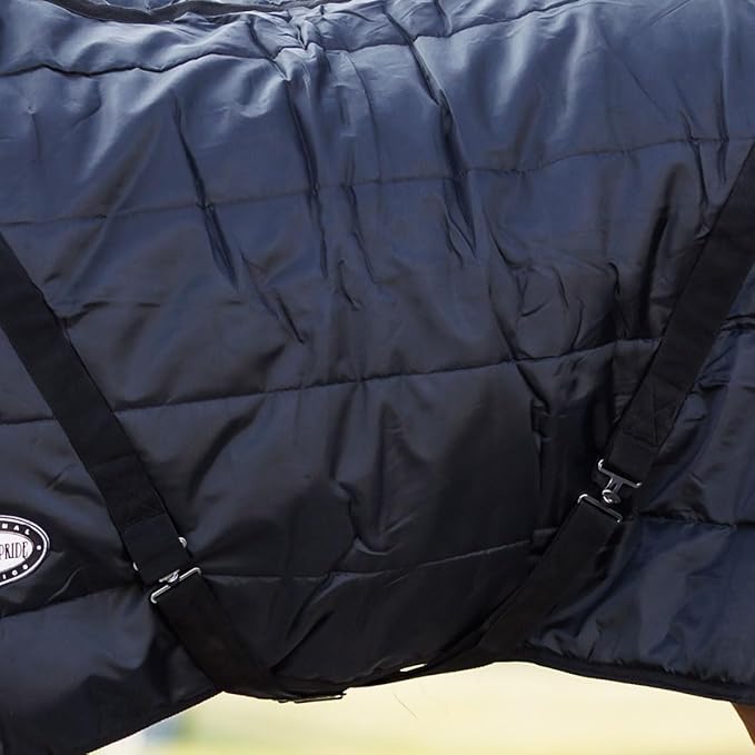 Country Pride Sentinel Channel Quilt Horse Stable Blanket, Midweight Open Front, 420D Nylon Outer Shell, 250g Poly-Fill Insulation, Wither Protection, Adjustable Leg Straps, Bias Surcingle (78,Black)