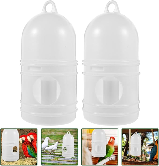 2Pcs Bird Water Dispenser Pigeon Water Feeder with Detachable Design Three Hole Drinking Automatic Food Outlet Lightweight White 9.45 Inch for Pigeons Parrots