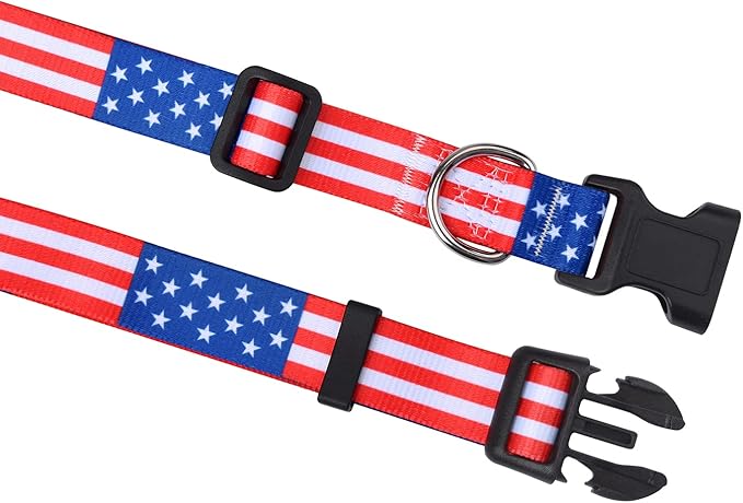 Mihqy American Flag Dog Cat Collar - Patriotic, US Flag Pattern, Star & Stripes, Fourth of July Dog Collar, Adjustable for Small Medium Large Dogs & Cat(Classic US,XS)