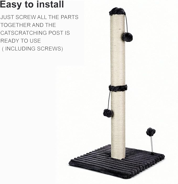 MECOOL 34“ Tall Cat Scratching Post Premium Basics Kitten Scratcher Sisal Scratch Posts Trees with Hanging Ball for Indoor Cats (34 inches for Adult Cats, Charcoal Gray) - Image 7