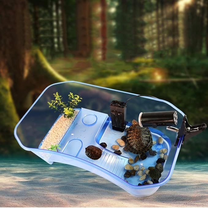 for Turtle Vivarium Box Aquarium for Breeding Box Habitat Tortoise Food Feeding Box with Basking Pl