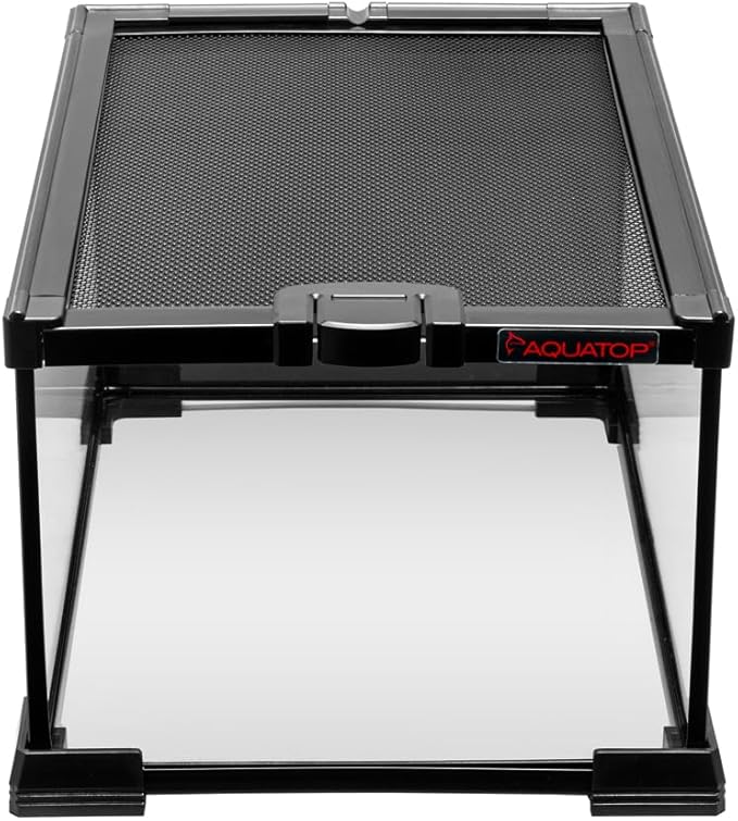 Aquatop 2.5 Gal Stackable Small Pet Terrarium - Durable Clear Glass Tank with Removable Ventilated Mesh Top for Reptiles, Arachnids, and Amphibians, RT-2.5
