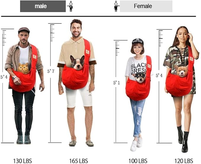 Tomkas Small Dog Sling Carrier - Zipper Pocket & Adjustable Strap & Zip Pocket - for 3-10 lbs Pets (Red, M - Zipper Pocket & Classic Strap)