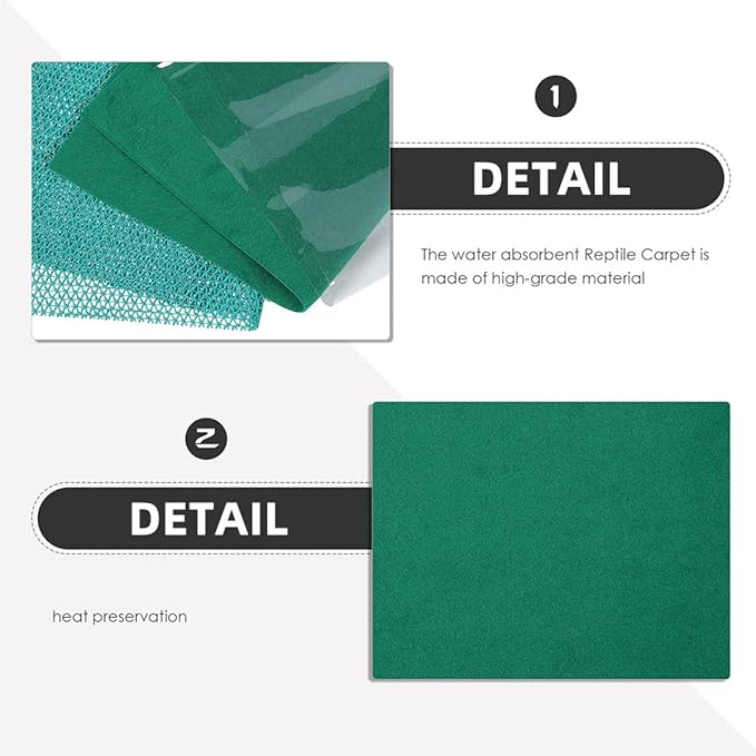 SEWACC Reptile Carpet Mat Moisture Absorbent Bedding for Tortoise and Lizard Terrariums Heat Preservation Substrate Protector for Pet Enclosures Green