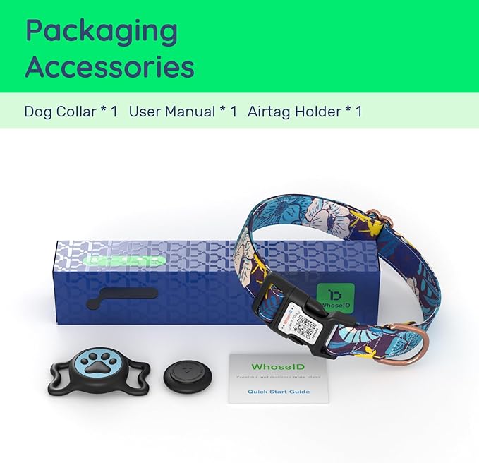 WhoseID Airtag Dog Collar,with Waterproof airtag Holder,Original Stylish Cute Pattern Design.QR Code ID Buckle,Comfortable Soft Cotton for Small Medium Large Dogs