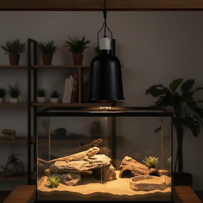 Reptile Dome Light Fixture, 5.5 Inch, Basking Lamp for Lizards, Turtles, Snakes, Compatible with UVA/UVB Heat Bulbs & Ceramic Heat Emitters, Aluminum