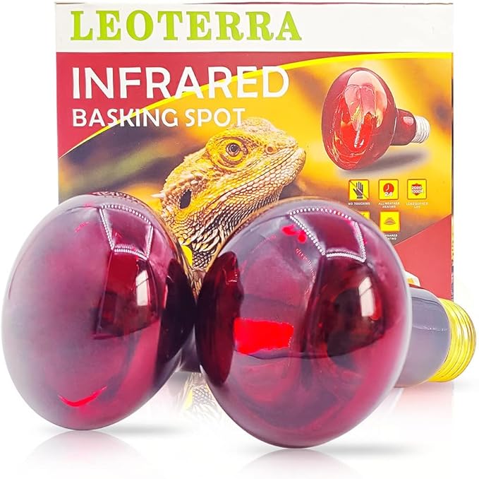 Leoterra 50w Reptile Night Heat Bulb Red Infrared Night Heat Lamp 10-20 Gallon Terrarium Use Thickened Glass (2-Pack) for Geckos, Frogs, Small Snakes,Bearded Dargon Night Use 2000+ Hours Service Life