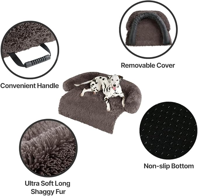 Codi Calming Dog Bed for Couch – Anti-Anxiety Sofa Protector Mat for Large Dogs, 41''x37''x6'', Machine Washable, Fluffy & Cozy with Non-Slip Bottom, Ash Brown