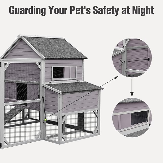 Large Chicken Coop with Run - Wooden Hen House with 6 Nesting Boxes and Removable Tray, 41.3ft² Poultry Pet Hutch Run Cage with Waterproof Asphalt Roof, fold Out House for 4-6 Chickens