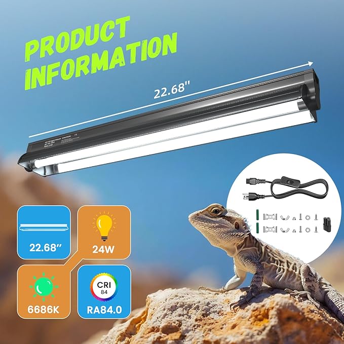 GlowUp 24W 10.0 T5 UVB Reptile Light Fixture Combo Kit 22inch Reptile Lamp Terrarium Hood 10.0 UVB Light for Bearded Dragon Reptiles Tropical Desert-Dwelling Lizards and Tortoises