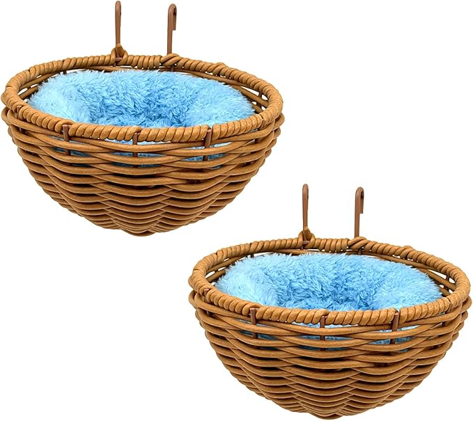 Rattan Bird Nest for Cage,2PCS Hanging Parrot Breeding Nesting House Washable Soft Warm Sleep Hut Bird Cage Accessories for Cockatiels Budgerigars Finches Canaries