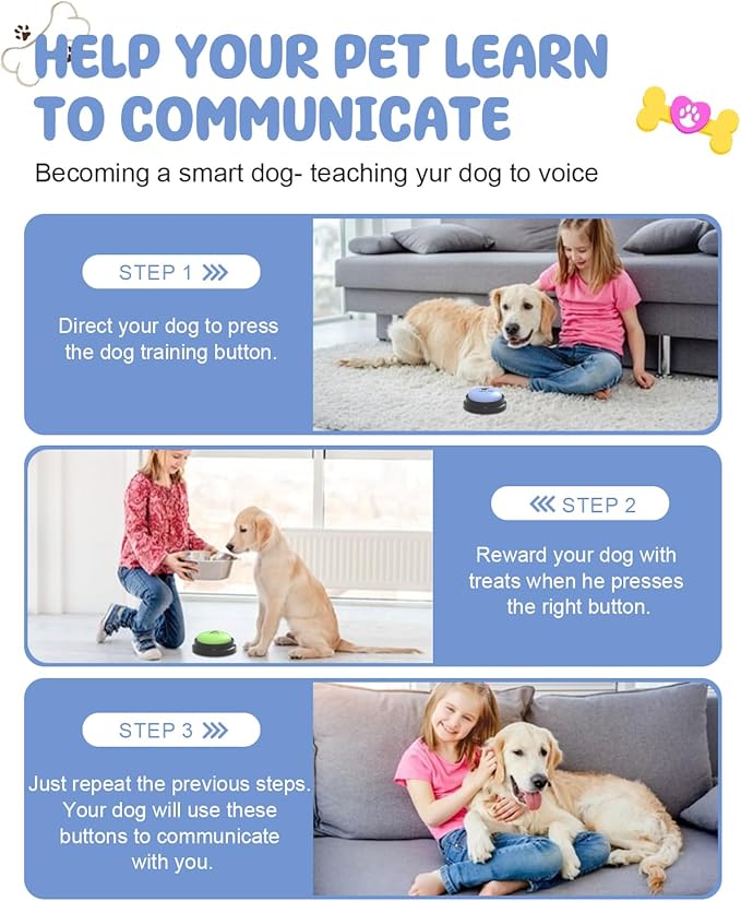 Acools Dog Buttons for Communication, 8 Dog Talking Button Set, 30s Recordable Voice Pet Buzzer Training Buttons, Speaking Button for Dogs with Anti-Slip Dog Buttons Talk Mat and 24 Scene Stickers