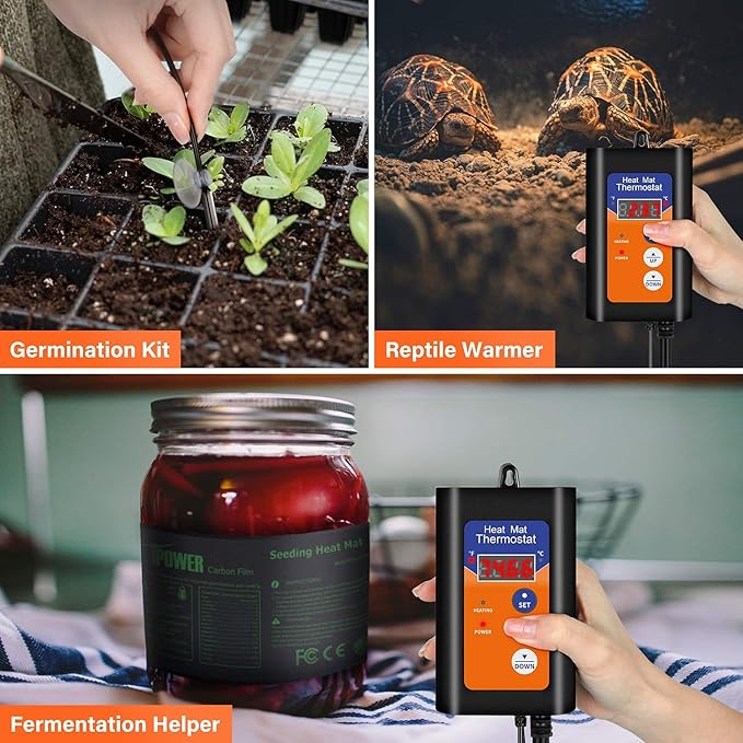 iPower 8X12 Inch Reptile Heat Pad Under Tank Heater Terrarium Warmer Heating Mat and Digital Thermostat Controller for Turtles Lizards Frogs and Other Small Animals