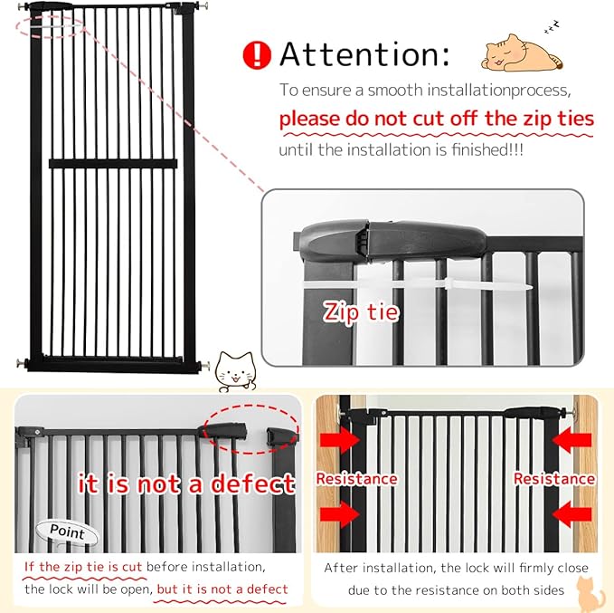 Lumizone Extra Tall Cat Gate 61.02" High Pressure Mounted Extra Wide 30.12"-38.38" (17Sizes) 1.37" Gap No Drilling Auto-Close Tall Pet Gate for Dogs (Black, 30.12"-38.38" W)