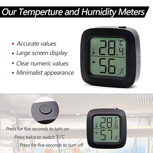 Digital Reptile Thermometer Hygrometer Precise Temp & Humidity Gauge for Terrariums/Tanks Compact LCD Display for Reptiles/Amphibians Habitat Monitoring