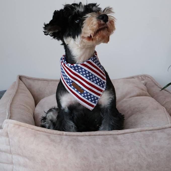 4th of July Dog Bandana, Patriotic Bandana for Small Medium Dog, Cute Patriotic Puppy Bandana, Cotton American Flag Pet Triangle Bid Scarf Kerchief for Girl Boy Dogs or Cats