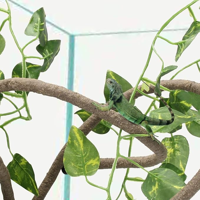 Coolrunner 8FT Reptile Vines and Flexible Reptile Leaves with Suction Cups Jungle Climber Long Vines Habitat Decor for Climbing, Chameleon, Lizards, Gecko