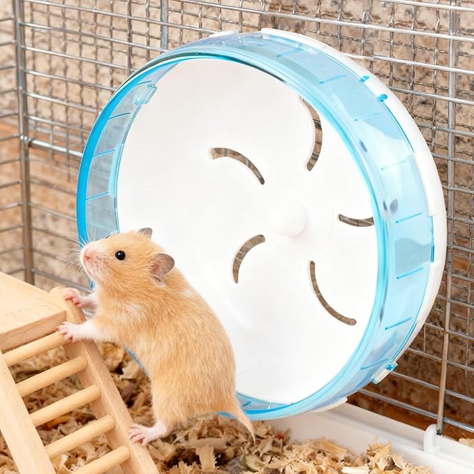 WishLotus Silent Running Wheel - Small Pet Exercise Toy and Cage Accessory for Hamster, Golden Silk Shih Tzu, Bear (Blue,21cm)