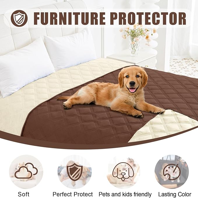 Smiry Waterproof Dog Bed Cover Blanket 52x82, Soft Reversible Pet Blanket, Washable Leakproof Cats Dogs Couch Cover for Sofa, Couch, Furniture, Brown/Beige