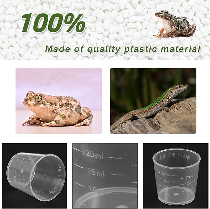 20pcs 20ml Reptile Gecko Feeding Cups Food and Water Measuring Bowls Plastic Feeder Set for Lizard Terrarium Supplies