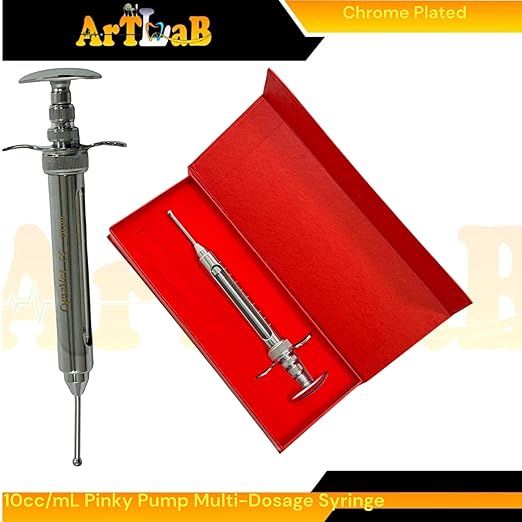 Snake & Reptile Feeding Syringe, 10cc Capacity, Automatic Multidosage Syringe with Chrome Plated Finish | Veterinary Reptile Feeding Syringe | Engraved Measurements