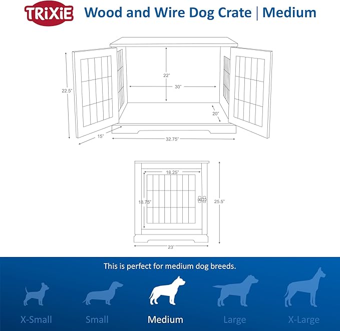 Trixie 32.7" Indoor Dog Crate, Wooden Crate Table for Dogs Up to 50 lb, Medium Dog Kennel, Perfect in Any Room, White