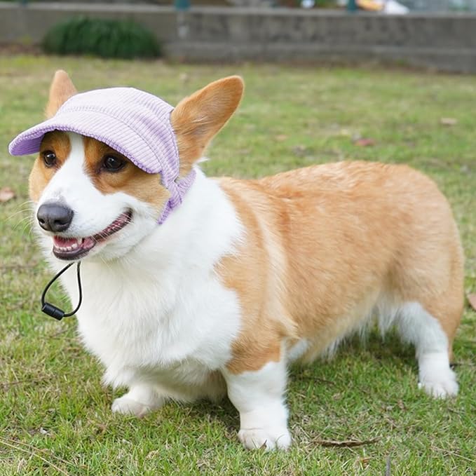 Dog Baseball Cap, Dog Cat Summer Beach Visor Hat with Ear Holes, Adjustable Puppy Sunbonnet Headdress (Purple, X-Large)