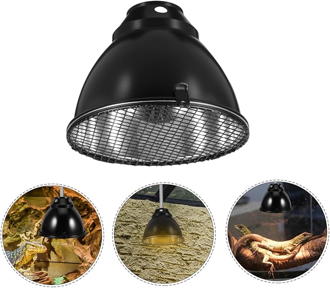 1 Set Reptile Light Fixture, Aluminum Heat Lamp Shade, Anti-Scald Protection Cover for Basking Bulbs, UV UVB Dome Light Guard for Lizards, Tortoise Habitat, Terrarium Tank Accessories, Black