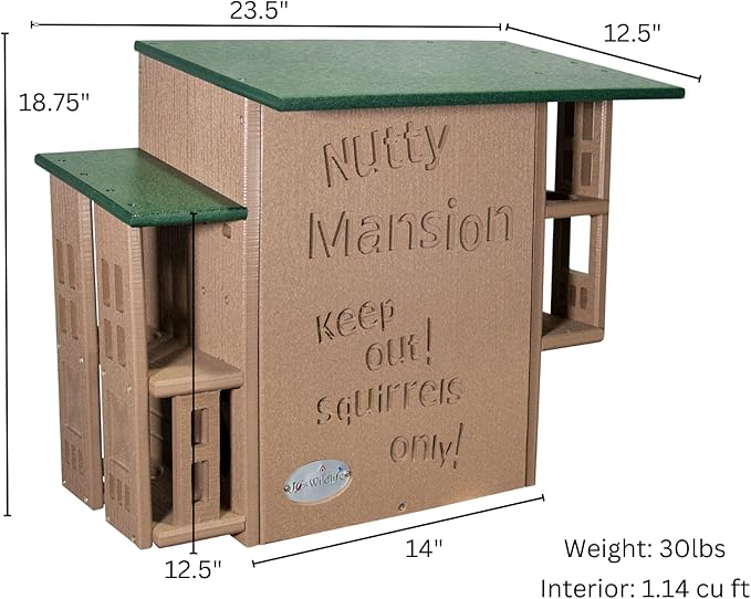 JCS Wildlife Nutty Mansion Squirrel House – Spacious, Durable, and Eco-Friendly Shelter for Backyard Wildlife (Tan/Green)