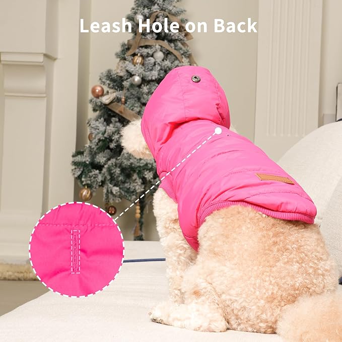 Vecomfy Fleece Lining Extra Warm Dog Hoodie in Winter,Small Dog Jacket Puppy Coats with Hooded Pink XS