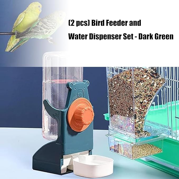 Clear View Bird Feeder and Water Dispenser Set with Detachable Trays for Finches, Parrots ABS Construction 2PC Large Capacity Treat Dispenser