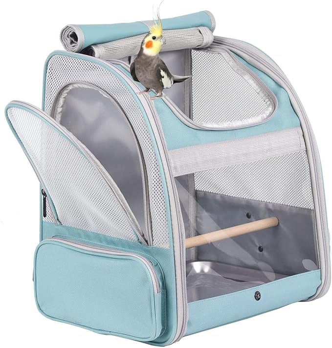 Bird Carrier Backpack, Portable Pet Travel Cage, Transport Bag for Parrots, Small Birds (Green, 0628)
