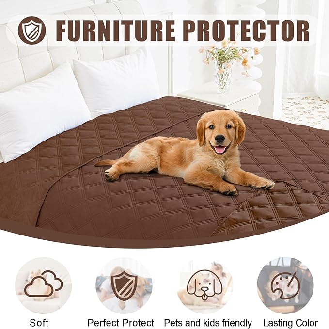 Smiry Waterproof Dog Bed Cover Blanket 68x82, Soft Reversible Pet Blanket, Washable Leakproof Cats Dogs Couch Cover for Sofa, Couch, Furniture, Brown/Brown
