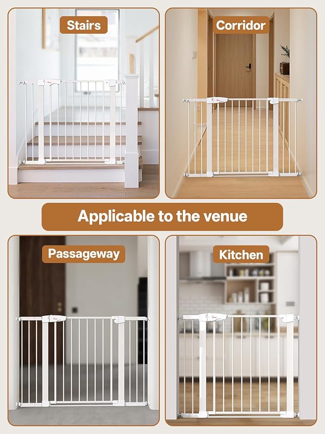 Baby Gate for Indoor Stairs & Doorways: Wide Expandable 27.9-46.8" Metal Safety Gate - Toddler Pets 30" Tall Dog Gate with Easy Install Pressure Mount Dual Lock & 2-Way Swing, White.