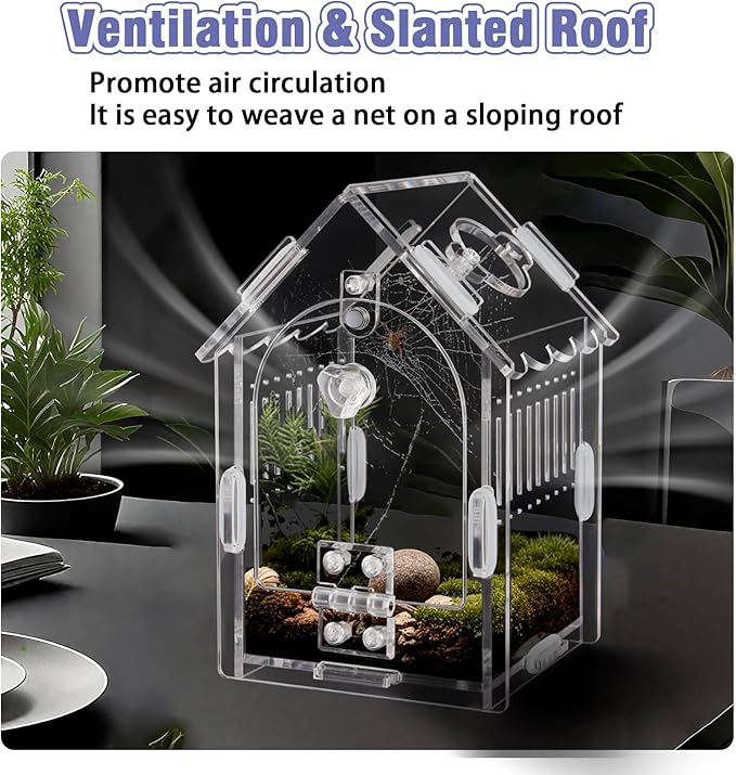 Jumping Spider Enclosure Kit Acrylic Terrarium for Tarantulas, Reptiles & Praying Mantis | Magnetic Feeding Port & Secure Latch | Arboreal Enclosure with Ventilation & Front Door