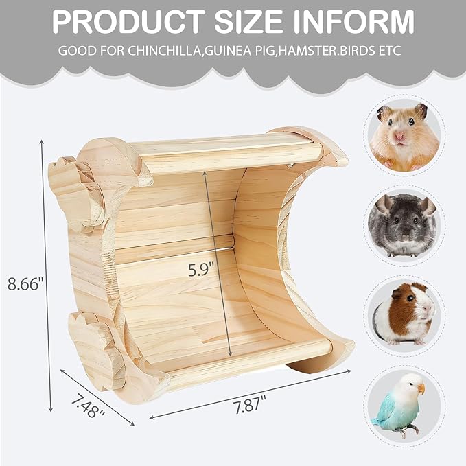 Chinchilla Hideout Wooden Hides for Guinea Pigs, Small Animal Nature Wood House Chinchilla Cage Accessories for Hamster, Squirrel, Sugar Gliders etc (Moon Shape)
