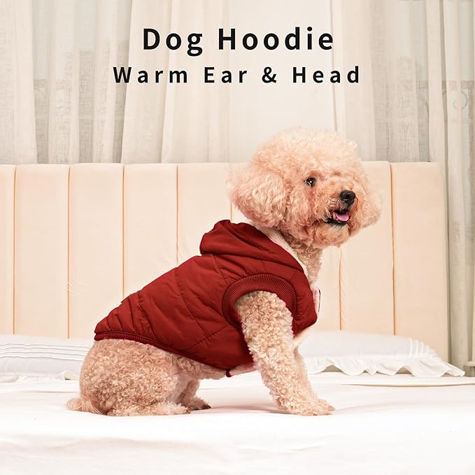 Vecomfy Fleece Lining Extra Warm Dog Hoodie in Winter for Large Dogs Jacket Pet Coats with Hooded,Red XL